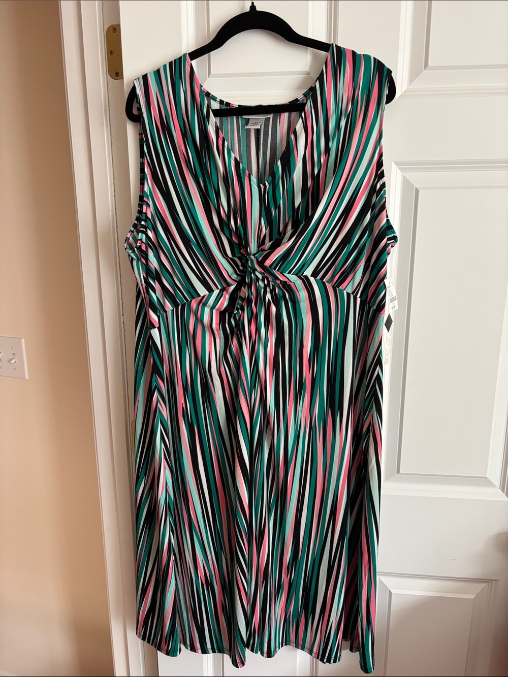Catherines Teal, Pink & Black Striped Twist-Front Midi Dress